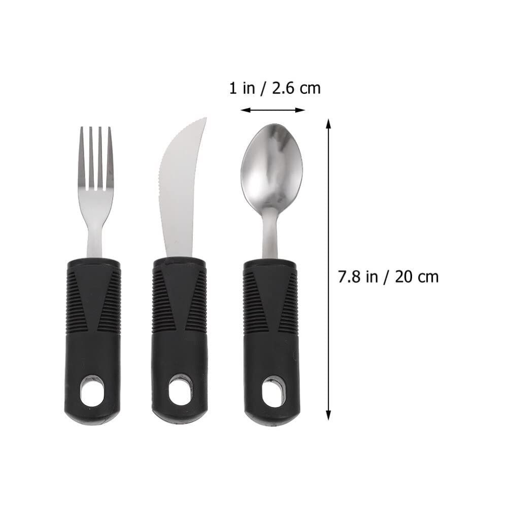 Kichvoe Set de 6 Cubiertos Adaptables para Personas Mayores Diseño Antideslizante y Mango de Acero Inoxidable y Goma, Utensilios Portátiles para Pacientes Temblor