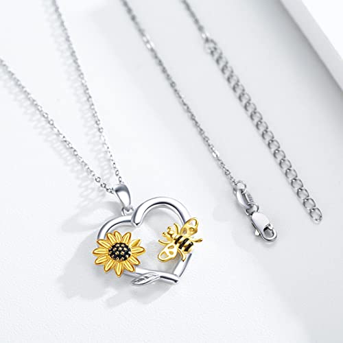 Sunflower Set 925 Sterling Silver Bee Drop Sunflower Pendant Earrings/Necklace/Ring Hypoallergenic Sunflower Jewelry Gifts For Sunflower Lover Women Girl #TOP3