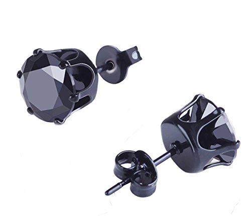 Joya Gift White Gold Plated Womens Mens Round Stud Earrings Black Clear Cubic Zirconia Inlaid, 8 Pairs 4Mm-8Mm #TOP2