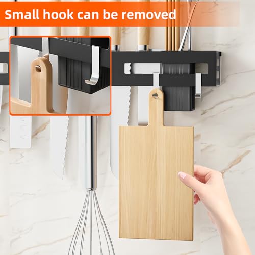 Utensil Hanging Rack, 15.7inch Kitchen Utensil Hanger Utensil Holder Stainless Steel Utensil Rack Cookware Cutlery Holder Utensil Wall Shelf with Hooks for Spoons, Knives, Forks, Chopsticks etc