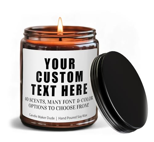 Candle Maker Dude Custom Create Your Own Candle - Personalized 40+ Scents 100% Soy Wax - Perfect for Birthdays Anniversaries Christmas Weddings & More (White Label - Amber Jar)