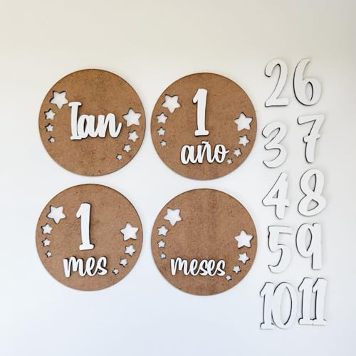 Placas Cumplemes madera personalizadas bebe, Targetas De Etapas, Placas Decorativas Para Bebé, Tarjeta Mensual de Madera de Bebés, placa recién nacido madera CUMPLEMES, cumplemeses