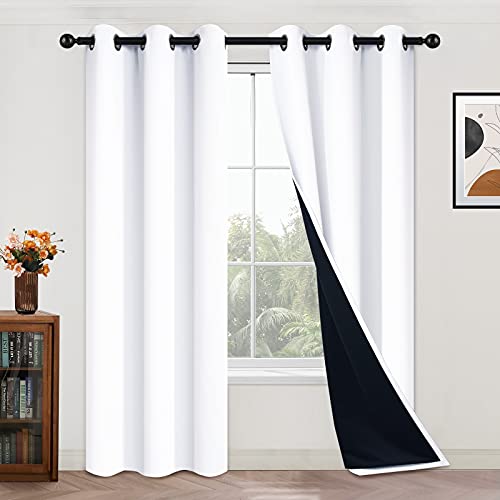 Image of Yakamok Full Blackout Curtains 84 Inches Long,Blackout Curtain Panels for Bedroom, 2 Thick Layers Grommet Top Thermal Insulated Drapes with Black Liner for Living Room(42Wx84L, Pure White, 2 Panels)