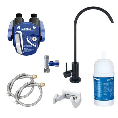 AORA | Untertisch-Wasserfilter-System mit 1-Weg-Wasserhahn | kompatibel mit BRITA Filter P1000 & Filterkopf | reduziert Kalk & verbessert Geschmack | SOFIA Edelstahl Schwarz ohne Digiflow