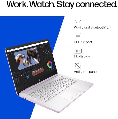 HP 14” Ultra Light Thin Laptop Computer 2026 Premium, MS Office, Copilot AI, 4-Core Intel CPU, 4GB DDR5 RAM, 628GB Storage (128GB UFS+500GB Ext), Long Battery, MarxsolAccessory, Win 11 Pro, Lavender — view 6
