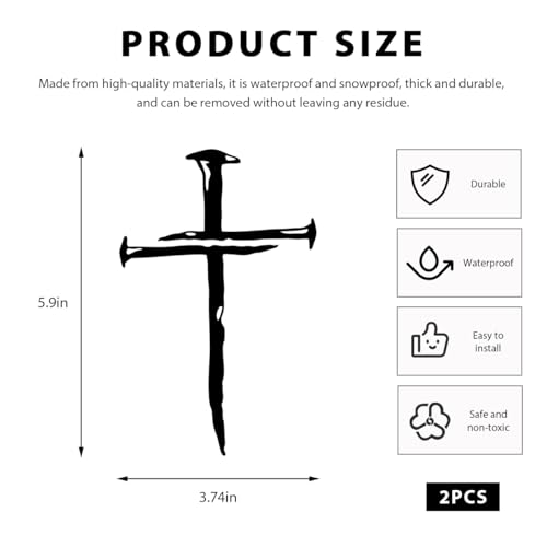 Image of DXNQ 2PCS Car Cross of Nails Sticker, Bumper Christian Sign Cross with Nails Decal, Removable Waterproof Sticker for Car Truck Window Motorcycle Helmet Laptop, Car Accessories (Black)