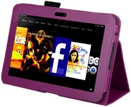 Llamamia Folio Stand PU Leather Case Cover Bundle for Kindle Fire HD 7 Inch (2012 Version) with Car Charger, Two 6F Cables, Velvet Bag, Zipper Sleeve Bag, 2 Screen Protectors, 2 Stylus(Not Compatible with HD 7 2013 Release)(Purple)