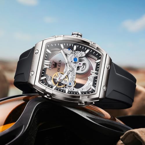 Image of OLEVS Skeleton Mechanical Watch Men Self Winding Luxury Business Dress Male Watch Wrist Watches Calendar White Watches