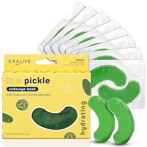 SpaLife In a Pickle Hydrogel Under Eye Patches for Dark Circles | Pickle Under Eye Patches for Puffy Eyes | Hydrating Undereye Masks for Bags and Puffiness | Pack of 8 Pairs (8 Undereye Treatments)