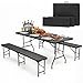 Sekey Bierzeltgarnitur Klappbar, Kunststoff Biertischgarnitur 180cm, 3-teilig Set Tisch + 2 x Bierbank mit Tragegriffe, Gartenmöbel Set für drinnen draußen, Festzeltgarnitur Rattan-Optik (Schwarz)