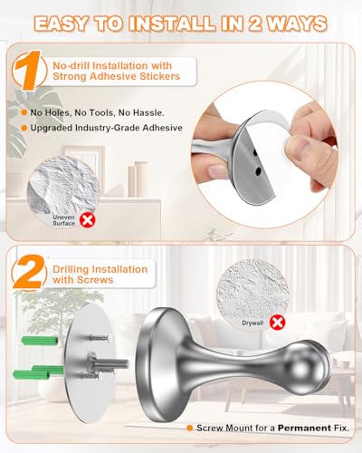 Image of Crosize Magnetic Door Stoppers 6 Pack, Stainless Steel Door Stops for Wall and Floor Mounting, Door Holder Keep Door Open, No Drilling Door Stop with 3D Adhesive Tapes, Silver