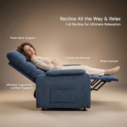 Image of DROGO Serenza Electric Motorised Recliner Sofa Chair 1 Seater for Home with Remote Control, Premium Mesh, Side Pocket, Padded Body, Cushion Armrest & Sturdy Footrest, 1Yr Warranty (Dark Blue)