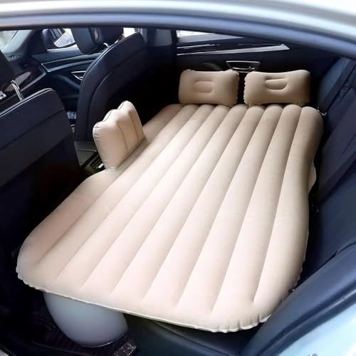 Image of amazon basics Inflatable Car Bed for Back Seat | Portable Travel Mattress with Air Pump and Pillows | Suitable for Kids Road Trips Camping and Outdoor Use | Beige