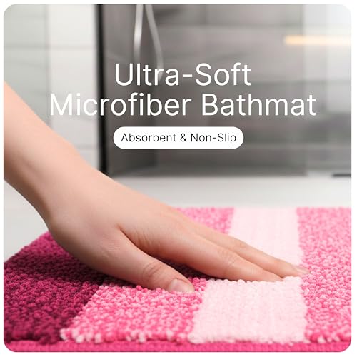 Image of Saral Home Microfiber Striped Anti-Skid Bath Mats, 35x50 CM | Pack of 2 (Pink)