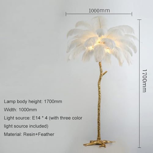 Lámpara de pie de pluma con luz LED suave y base trípode estable de resina 6
