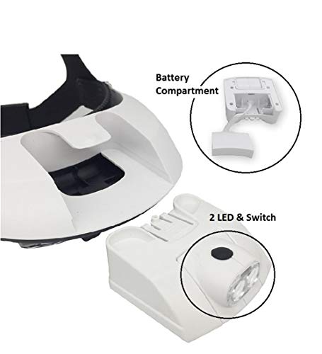 Lupa montada en la cabeza con luz LED, lupa manos libres para leer, reparar relojes, joyas, zoom de 1X a 3.5X con 6 lentes desmontables