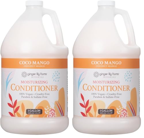 Image of Ginger Lily Farms Botanicals Moisturizing Conditioner for All Hair Types, Coco Mango, 100% Vegan & Cruelty-Free, Coconut Mango Scent, 1 Gallon Refill (Pack of 2)