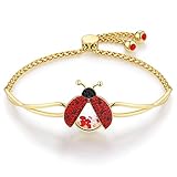 superchic Pulsera de mariquita con circonita cúbica con cristales flotantes para mujeres, adolescentes, niñas, niños, Halloween, fiestas, regalos de cumpleaños, Cristal, mujer