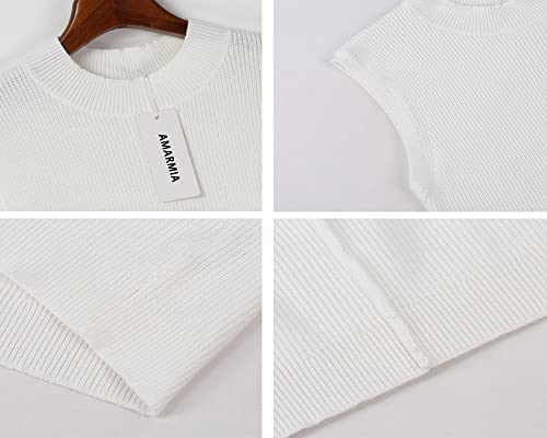 Amarmia Women'S Mock Neck Knit Sweater Vest Sleeveless Casual Trendy Summer Ribbed Pullover Tank Tops White thumb #3