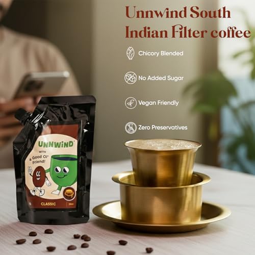 Image of Unnwind Classic South Indian Liquid Coffee 200ml | Chicory Blended Extract (70% Coffee & 30% Chicory) | No Added Sugar, No Preservatives | Vegan Friendly | Makes Up to 20 Cups | Strong & Smooth Filter Concentrate