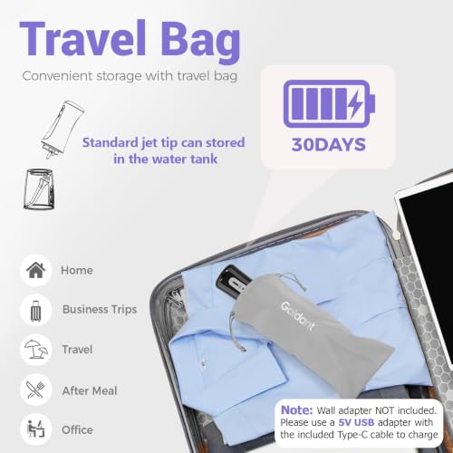Image of 350ML Water Dental Flosser Teeth Pick with Travel Bag, 5 Modes Portable Cordless Oral Irrigator Cleaner, Electric Rechargeable IPX7 Waterproof for Home Travel Teeth Cleaning flossing(Black)
