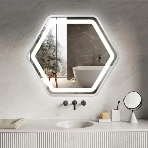 Espejo de pared hexagonal LED de 60 cm con iluminación funcional y marco metálico 3