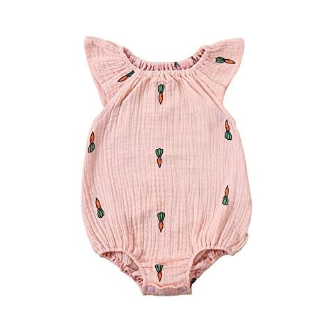 suomate Newborn Infant Baby Girl Cotton Bodysuits Floral Off Shoulder Ruffle Playsuit Romper Jumpsuits Outfits (Carrot, 18-24Months) Cover