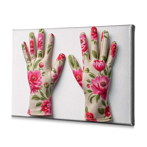 Toile murale motif gants aux fleurs roses 20x30cm en impression artistique premium