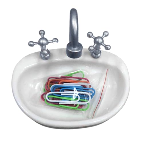 デスクトップペーパークリップディスペンサー - 蛇口シンクデザイン | ペーパークリップやプッシュピン収納に最適、ミニチュアオフィス家具風デコレーション、仕事や勉強、家庭での使用に便利、楽しくおしゃれな文房具オーガナイザー、コンパクトで実用的