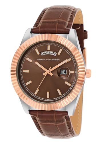 Image of French Connection Analog Brown Dial Leather Strap Quartz Watch for Men - FCN0135BRL