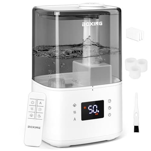 BOXING 4.5L Warm and Cool Mist Ultrasonic Humidifier for Bedroom Large Room, Top Fill Essential Oil Diffuser with Remote, Auto Shut-Off Quiet Sleep Mode, Humidistat, Timer, BPA-Free, 45H Runtime by Boxing - Used condition - CA$81.59