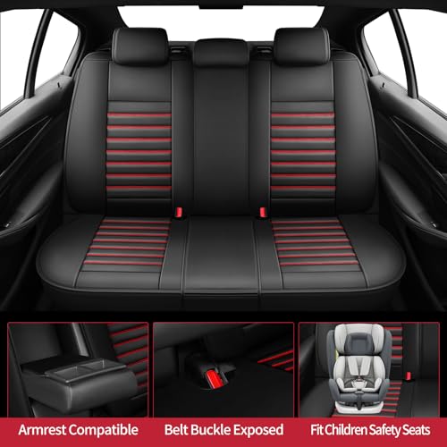Image of Fit Outback Car Seat Covers for Subaru Outback 2010-2024 2025 2026 - Upgraded Premium Waterproof & Breathable Leather,Airbag Compatible, All-Weather Seat Cushion Protector(Full Set, Black+Red)