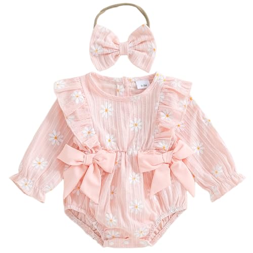 Image of Mubineo Baby Girl Clothes Cute Ruffle Romper Outfits Long Sleeve Bodysuit Tops Infant Set Fall Winter Princess Outfit