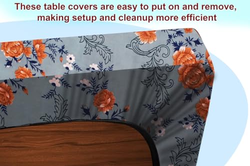 Image of The Furnishing Tree Elastic Rectangular Dining Table Cover WxL 32x54 in Inches Polyester Floral Pattern Blue