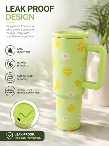 Image of CYNVEXA Tumbler with lid and Straw 1200ML Cup Stainless Steel Vacuum Insulated Tumbler for Water, Iced Tea or Coffee 1.2L Office Gym Travelling (Lemon Flower)