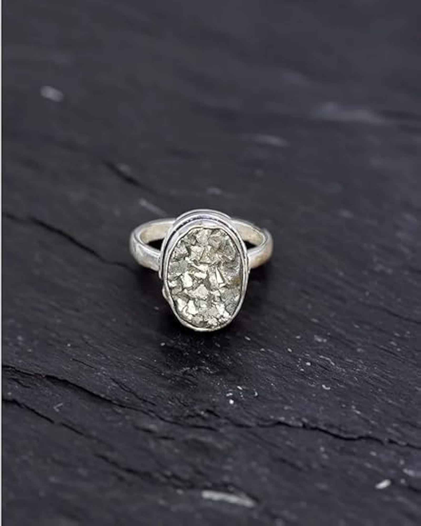 Natural Pyrite Adjustable Ring for Wealth & Protection