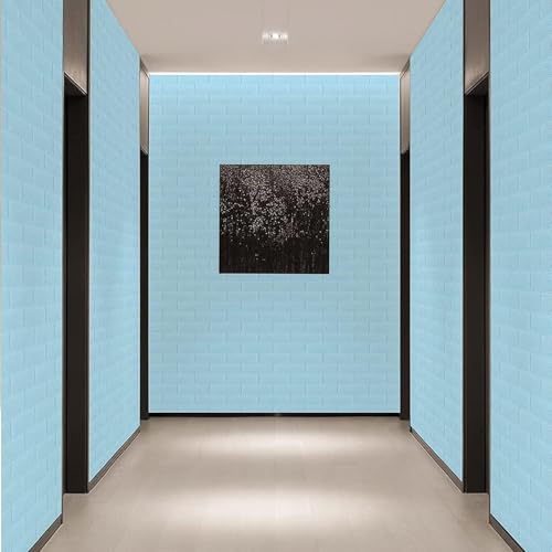 Image of KASHIVAL Self-Adhesive Waterproof PE Foam 3D Wall Panels Wallpaper Sticker for Bathroom, Living Room, Hotel and Home Decoration (70 x 70cm, Appx. 5.3Sq Feet) (JD Blue Brick)