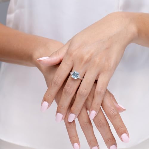 Angara Natural Aquamarine Engagement Ring for Women | Three Stone Emerald-Cut Aquamarine and Diamond Ring in 14K Solid Gold/Platinum | March Birthday, Gemstone Jewellery Gift3