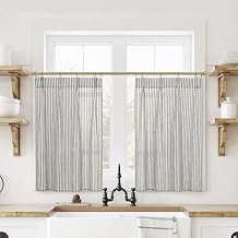 Lino Rosa Bathroom Curtains Window,Small Rustic Farmhouse Linen Half Window Curtains for Kitchen 36 Long,Black and Cream Beige