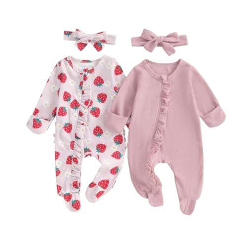 Image of Baby Girl Footies Newborn Zipper Sleeper 2 Pack Ruffle Pajamas Romper Coming Home Outfit