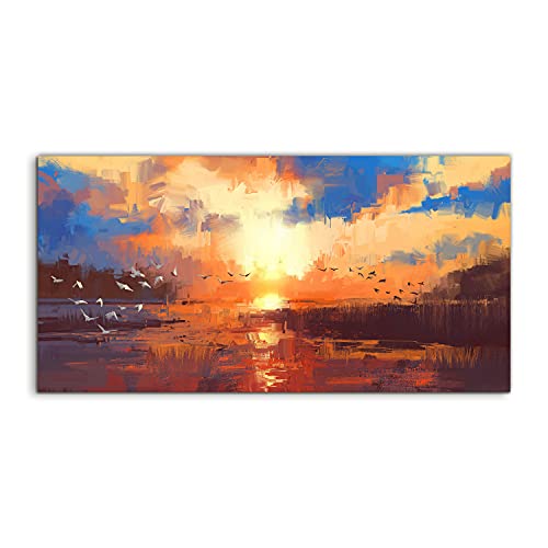 Tableau acrylique 100x50cm Sunset Lake pour décoration murale de salon et chambre