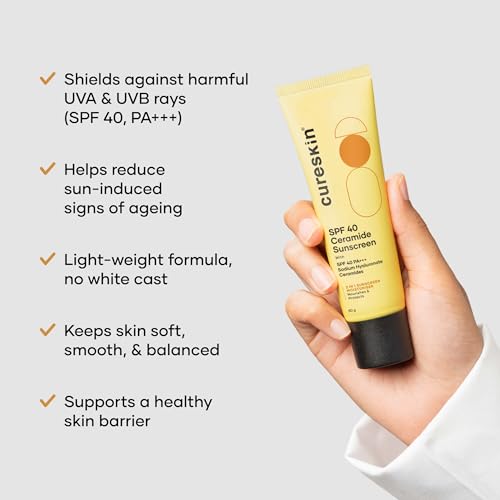 Image of Cureskin SPF 40 Ceramide Sunscreen with Hyaluronic Acid & Ceramides | 2-in-1 Sunscreen Moisturizer, Broad Spectrum, SPF 40 & PA+++, 50 g (Pack of 1)