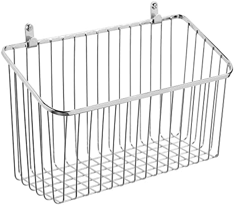 mDesign Hanging Storage Basket  Small Wall-Mounted Metal Wire Basket  Multi-Purpose Organiser Tray for Household Items  Chrome
