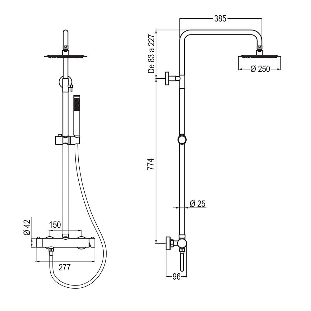 Columna De Ducha monomando redonda 78-125 cm acabado oro cepillado fabricado en latón