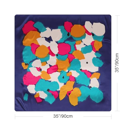 Image of DRESHOW 35 inch Large Square Satin Head Scarf - 4Pcs Silk Accessories Classic Patterned Squares Beach Bandanas for Women
