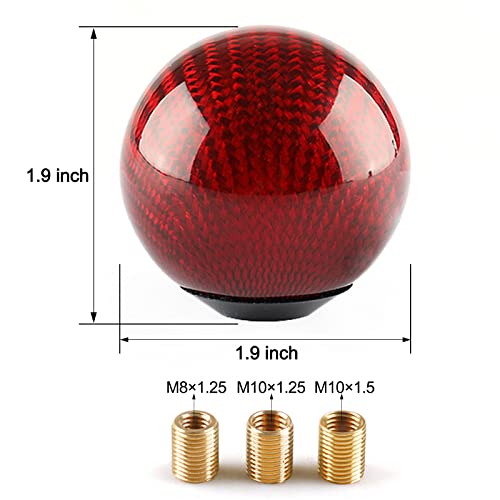 Top10 Racing Carbon Fiber Style Gear Shift Knob Universal Shifter Knobs With 3 Adapters Stick Shifter Round Ball Red #TOP1