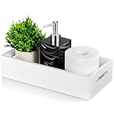 ALELION White Bathroom Basket - Wooden Toilet Tank Paper Basket with Handle for Organizing - Back of Toilet Storage Organizer for Bathroom Tank Topper Counter - White Bathroom Decor Box