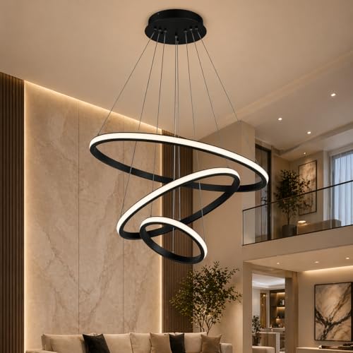Image of Dreamie Mordern Led Chandelier Lights for Ceiling Size 600 Mm | Hanging Decoration Light for Living Room /Dinning Table /Office /Restaurant | Jhumar for Hall Decor | Colour Black