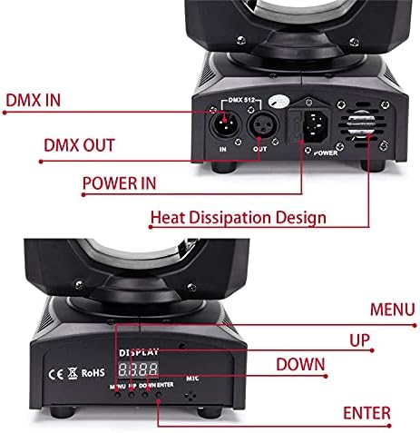 Various light patterns and color combinations produced by the UKing Moving Head Stage Light