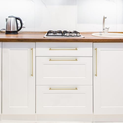Image of Ravinte Brushed Gold Kitchen Pulls Cabinet Handles 12-3 /5 Inch 2 Pack | Solid Zinc Alloy, Round T-Bar Shape, Screws Included, Dresser Handles, Cabinet Drawer Pulls, for Kitchen Cupboard Hardware